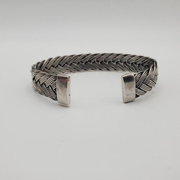 Vintage 925 Sterling Silver Dark Tone Wire Braided Design Cuff Bracelet - Picture 6 of 8